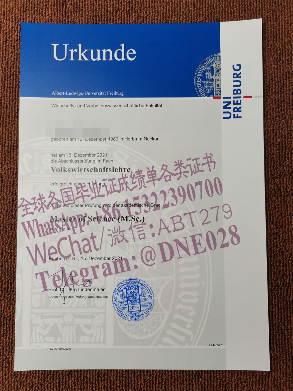 办理购买德国弗莱堡阿尔伯特·路德维希大学毕业证成绩单